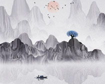 山峰色彩树木塔艺术画 PSD素材的创作与应用